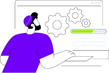 Software installation illustration showing a person working on setup